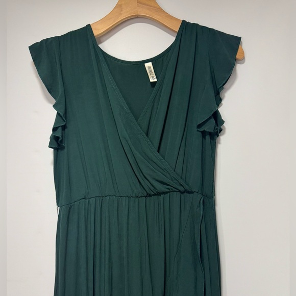 Grecerelle women’s ruffle trim, V-neck Boho slowly dress green size small - Picture 4 of 12